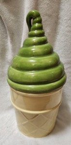 Vintage ice cream cone cookie jar~green~15in~unmarked