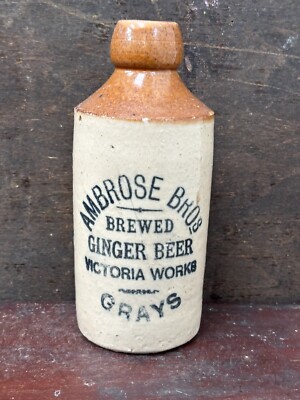 57690 alte antike bedruckte Ingwer Bier Flasche London Grays Ambrosius