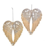 Set of 2 Platinum  Silver Wings Ornaments T3563 w