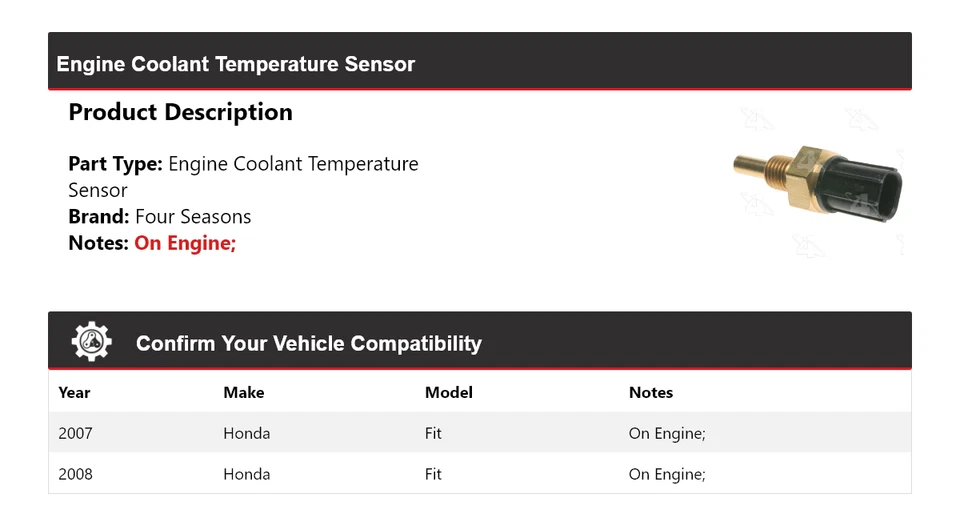 For 2007-2008 Honda Fit Engine Coolant Temperature Sensor 4 Seasons - Image 2 of 4