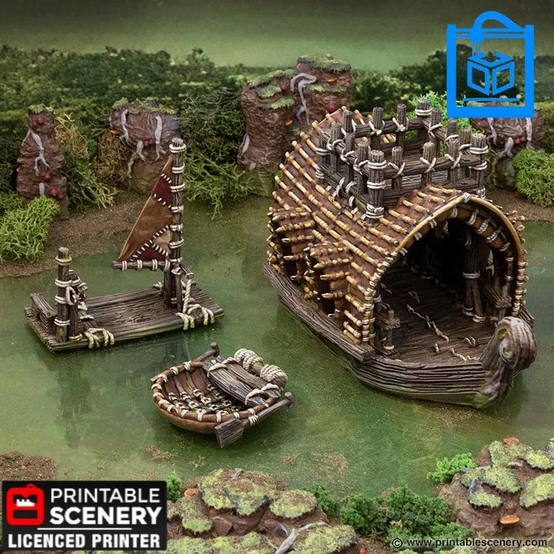 CNC UNIVERSE Swamp Boats Tabletop Gaming Terrain 3D Print 10/15/20/28/32MM