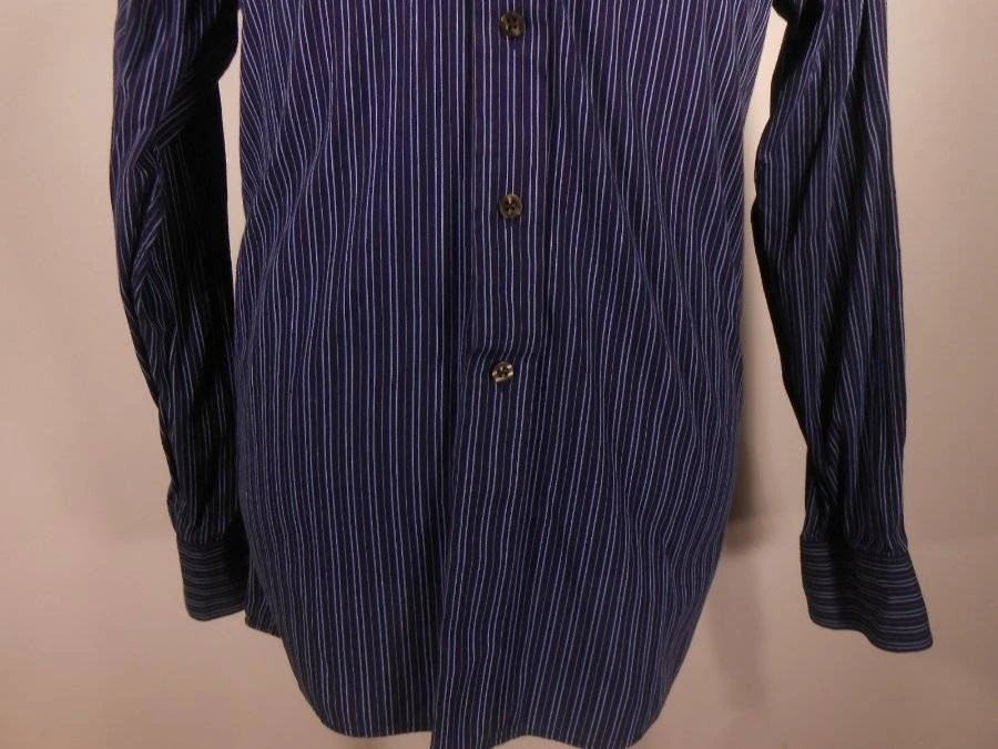 Hermosa Camisa Para Hombre Mediana 15 1/2 34/35 Michael Kors Azul Rayas LS Botón Foto 3 de 4