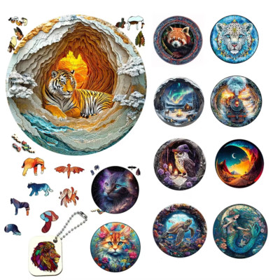 3D Tiger Holzpuzzle Einzigartiges Tierformpuzzle Helle Farben Holzpuzzle