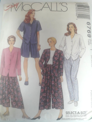 Top Culottes Capri Pants Shorts 42 44 46 McCalls 6769 Sewing Pattern VTG UC FF
