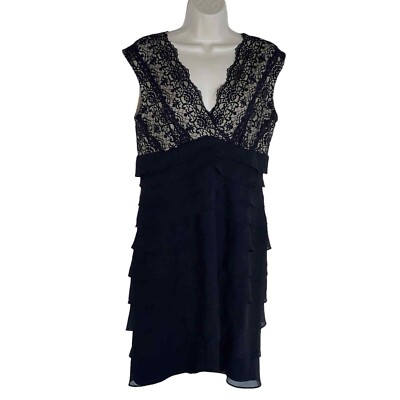 Dressbarn Dress Woman 12 Black Lace Tiered Romantic Whimsigoth Party LBD Formal
