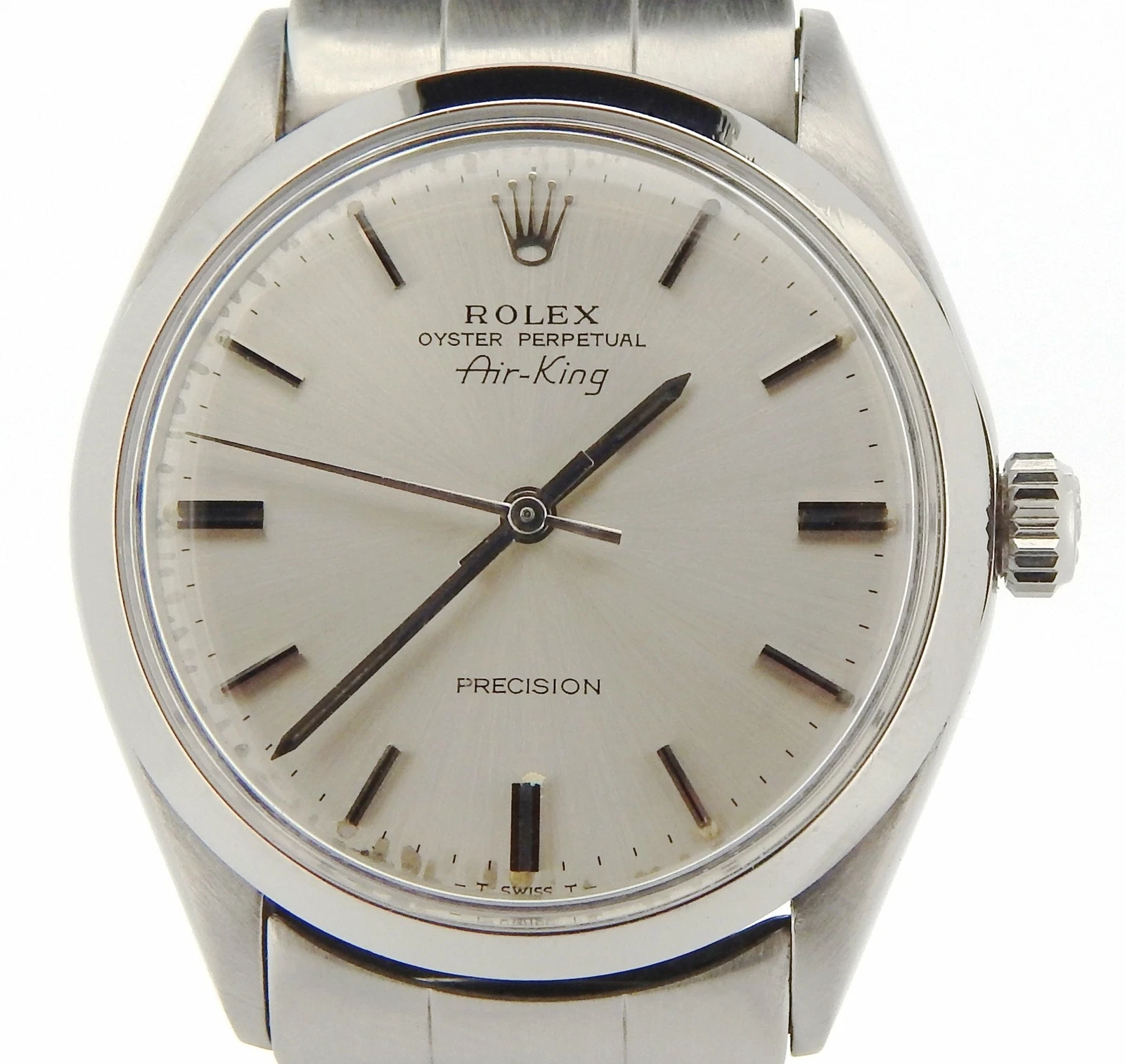 Rolex — Rolex Air King Precision Mens Stainless Steel Watch Oyster Band Silver Dial 5500