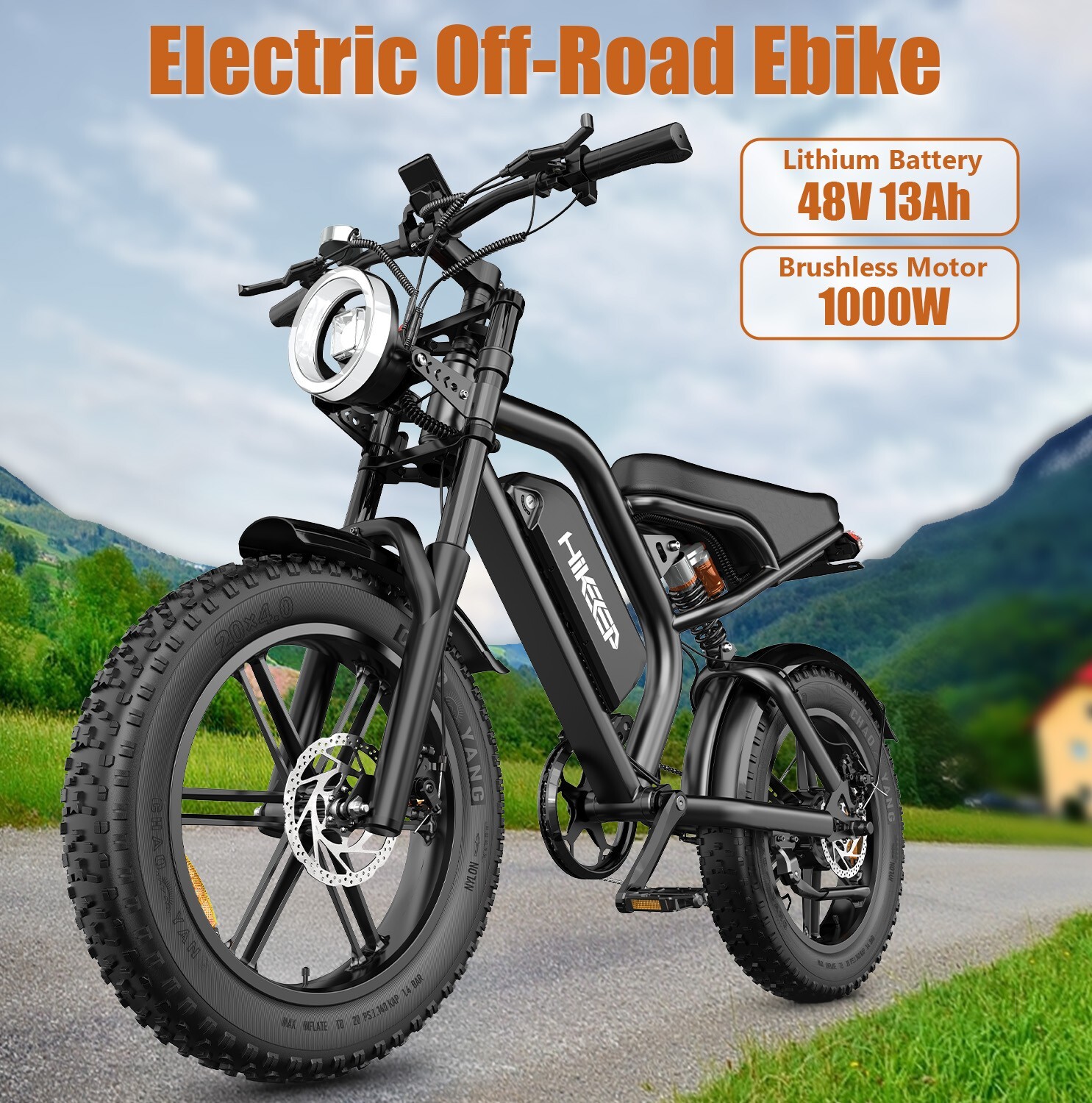 HIKEEP 1000W Peak Electric Bike 48V 15Ah 20" Fat Tire Dirt Ebike for Adults