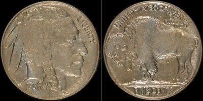 1936 Buffalo Nickle US Type Coin Black Diamond Obsolete Strong Details Full Horn