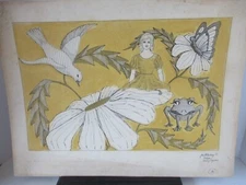 Original signed illustration Thumbellina Jon E Steinberg yellow black white