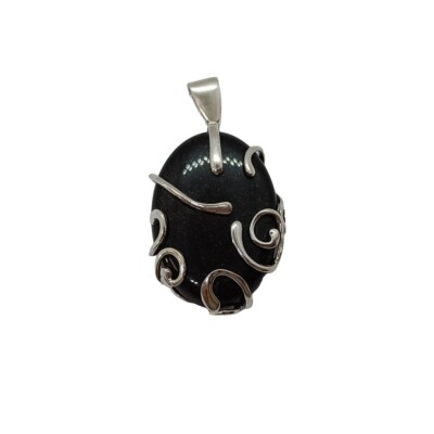 Handmade Sterling Silver Pendant with Natural Black Onyx, Hallmarked 925