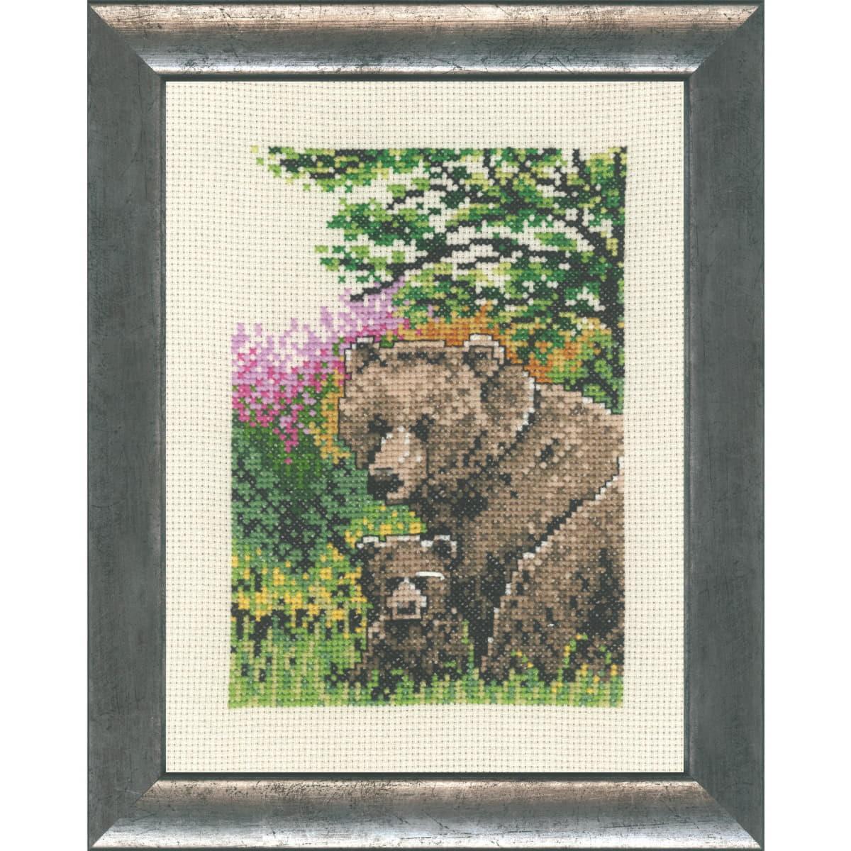 Permin counted cross stitch kit ""Bear with child"", 16x21cm, DIY, 92-9132