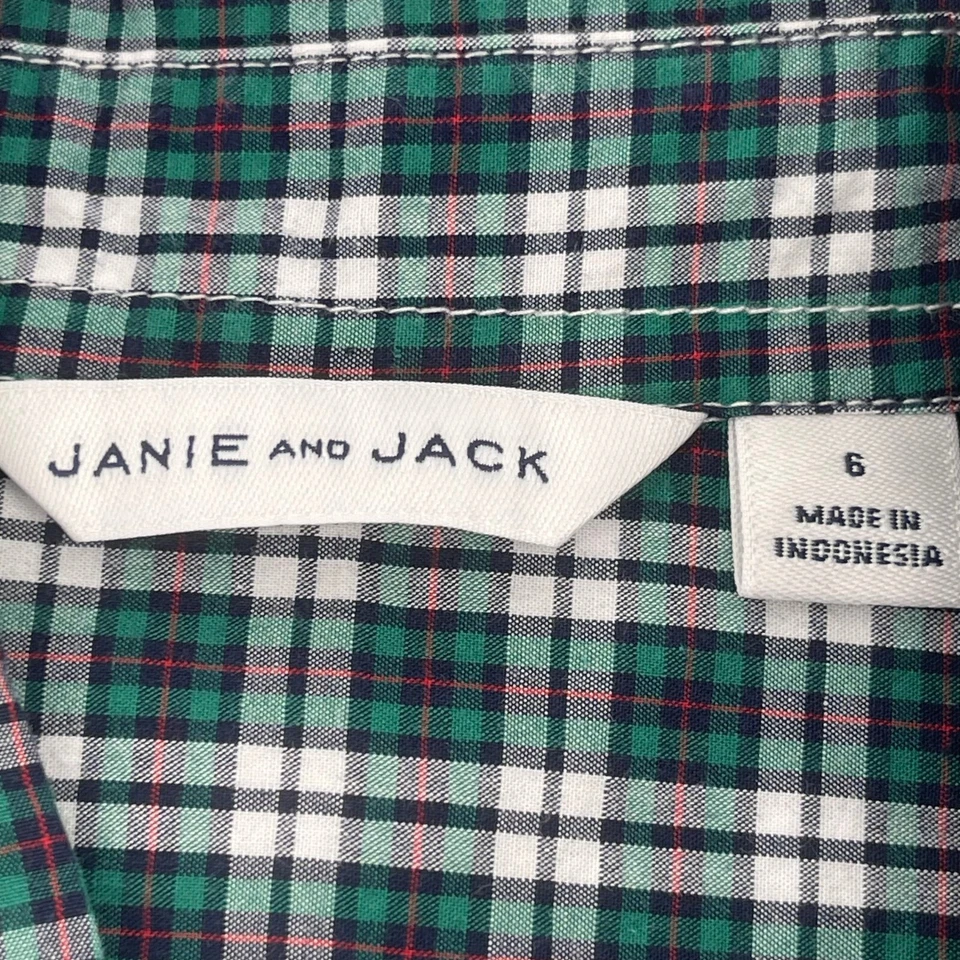 Camisa Janie and Jack a Cuadros Abotonada Manga Larga Verde Blanco Talla 6 Foto 4 de 4