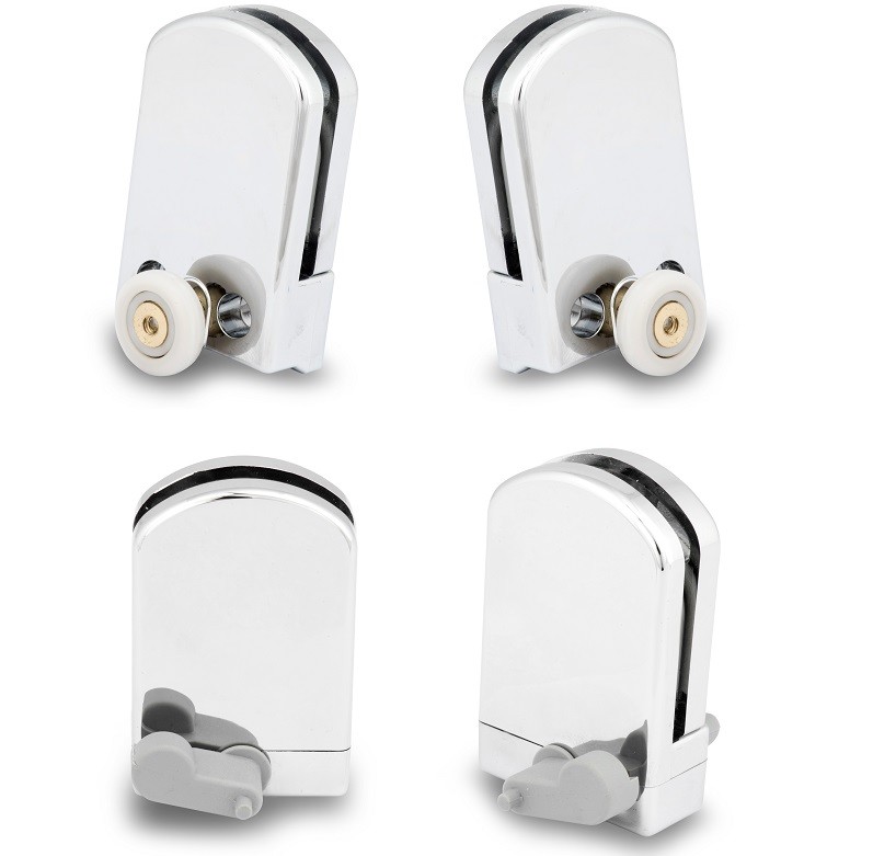 4 x Kudos Shower Door wheels and guides 2 top rollers and L+R bottom guides