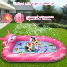 69" Splash Pad Sprinkler Pool Mat Kids Outdoor Water Toys Toddlers PINK Dolphin