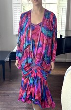 Vintage Judith Ann Creations M Beaded 100 Silk Chiffon Dress 20s Drop Waist