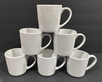 Crate and Barrel White Diner Mugs, Made in Poland Set of 6 NEW!
