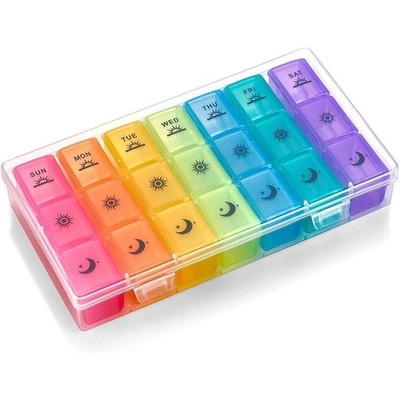 Weekly 7-Day Pill Organizer   Easy Open, Moisture-Resistant 2 Pack in Rainbow