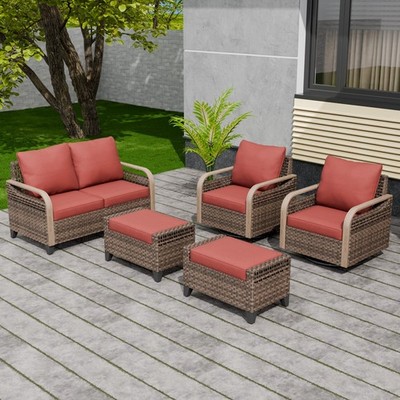 EAGLE PEAK 5 Piece Wicker Outdoor Patio Furniture Set