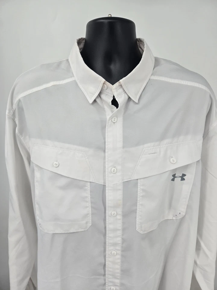 Camisa Under Armour Sun 2XL Blanca Ventilada Protección Solar Mecha Humedad Pesca Hombres Foto 2 de 4