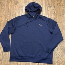 FILA Mens Blue Stretch Pullover Logo Hoodie Sweatshirt Size. XL