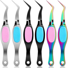 6 Pcs Reverse Craft Tweezers Crossing Lock Curved Tweezers for Crafting, Stainle