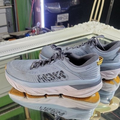 Mens 7.5 Hoka One One Bondi 7 Running Shoe Greyish Blue, Grey And White.