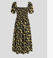 CIDER Lemon Split Knotted Shirred Midi Dress