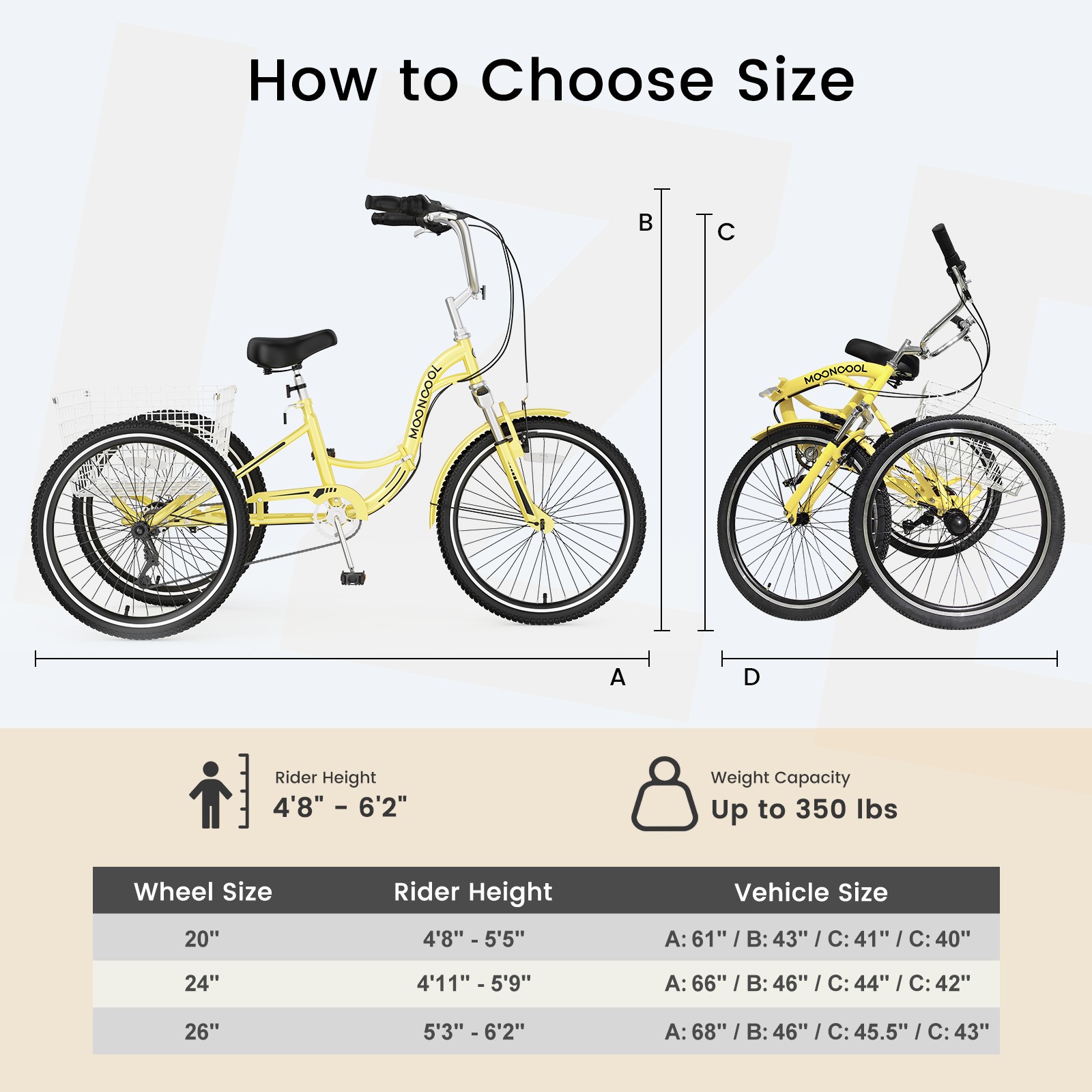 MOONCOOL Adults Folding Tricycle 7 Speed Tricycles 3 Wheel Bike Cruiser Trike