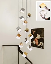 LUXURY Lobby LED Cube irregular crystal ceiling lamp silver/gold stairs Lighting