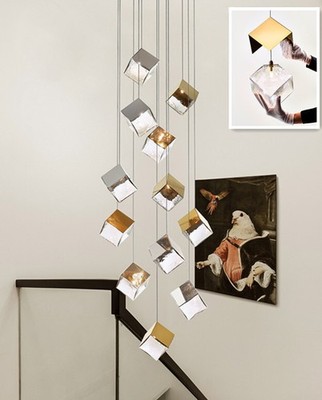 LUXURY Lobby LED Cube irregular crystal ceiling lamp silver/gold stairs Lighting