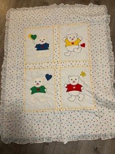 Lambs  Ivy Quilted Crib Blanket Comforter Hearts Ruffle Embroidered Bears 52X40