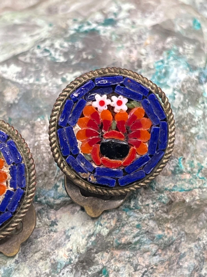 Antike Micro-Mosaik-Ohrringe mit Clip – Italien um 1930–1950 - Bild 4 von 4