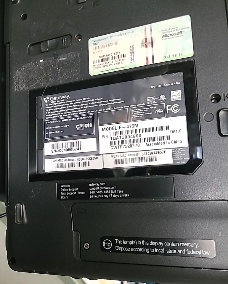 GATEWAY E 475M 1,73 ГГц 2GB RAM 80 GB HD WIN XP - Изображение 2 из 4