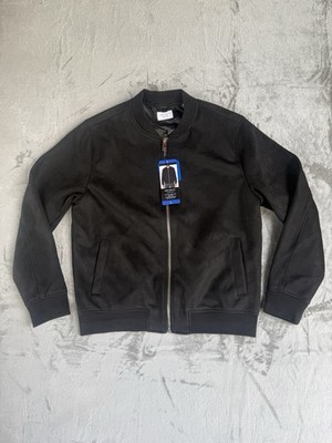 Infinity Men's Faux Suede Bomber Jacket Heavyweight Ribbed Cuff S - Black Large
