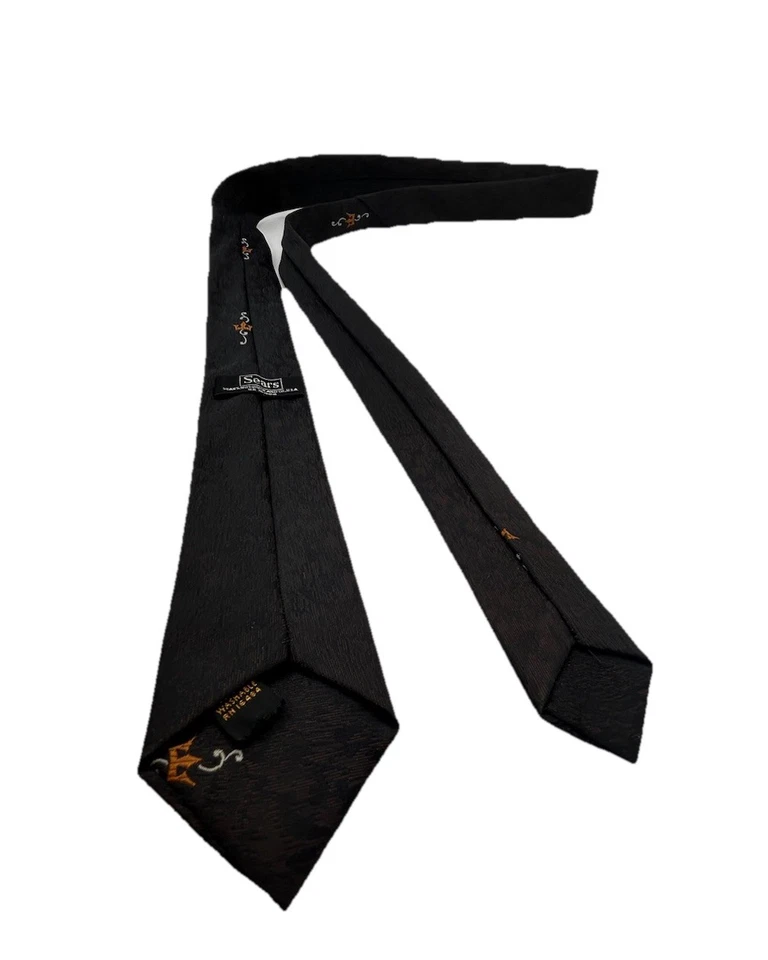 Años 50 ~ VINTAGE ~ BORDADA ~ CORBATA PARA HOMBRE ~ Sears ~ MARRÓN Y DORADO ~ EE. UU. Foto 3 de 4