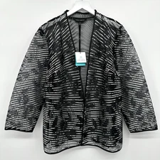 Ming Wang Cardigan Jacket Large 3/4 Sleeve Sheer Open Front Party Cocktail New