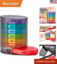 Compact Black Weekly Pill Dispenser - 7 Bright Compartments for Daily Schedules