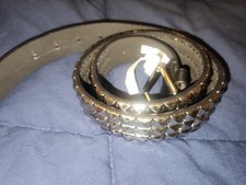 Punk Rock Silver Metal Pyramid Studs Black Leather Belt with Buckle LG. 36 in.