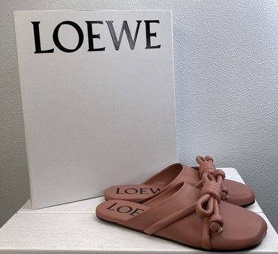 Loewe Flamenco Knot Mules Women's Size US8 EU38 Blush Lambskin Petal Toe Flats