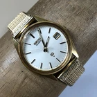 Vtg Seiko SQ Men 8222-7009 Dress Gold Expansion Band Quartz 34mm Watch 7 1/2"