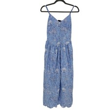 Roller Rabbit x Target Blue Floral Block Print Midi Dress XS Smocked Pockets