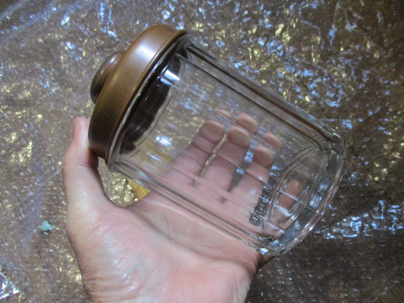 Vintage 4" Copper Topped Glass Humidor Very Nice!