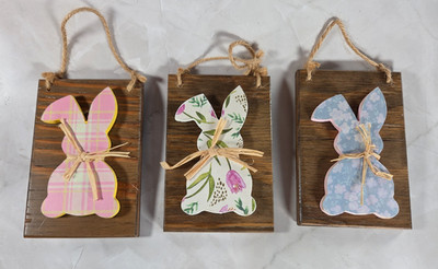 Handmade Easter Bunny Wall Decor Set of 3 Rustic Wood Spring Farmhouse Signs