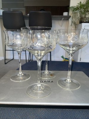4 Toscany Bulgaria Crystal Glass Etched Champagne Coupe Glasses Floral Design