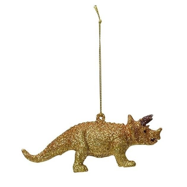 Triceratops Gold Glitter Dinosaur Hanging Christmas Ornament Bauble 5x12x3cm