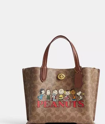 Coach x Peanuts Willow Tote 24 Signature Canvas Brown Shoulder Bag 2WayAuthentic