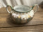Antique Porcelain Double Handle Sugar Bowl Turquoise Gold Rococo Scalloped — photo 3