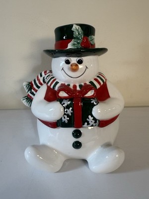 Fitz and Floyd Holiday Christmas Snowman Lidded Box Candy Cookie Jar Container