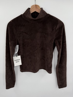 NEW Sunday Best Long Sleeve Rhodes Cropped Top Brown Velour Size Small