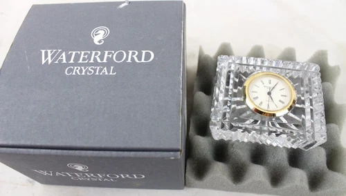 Vintage Waterford Small Rectangular Crystal Quartz Small Clock 62059 w/ Box